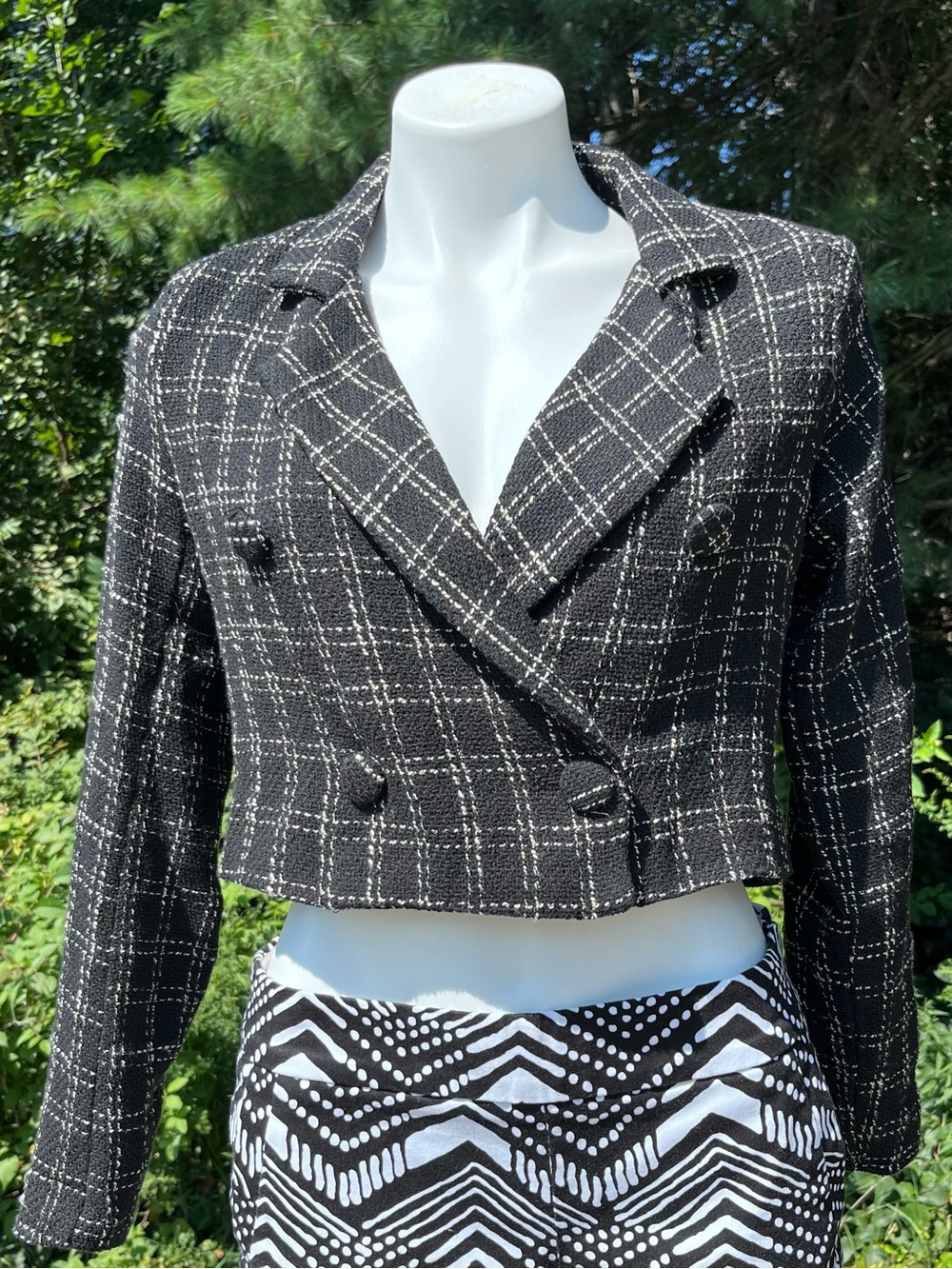 Lush cropped plaid lined tweed jacket size S